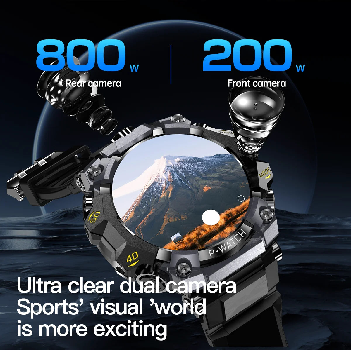 Dual camera smartwatch for photography, video chat, and adventure capture with 800W rear lens – Raezure Aetherion